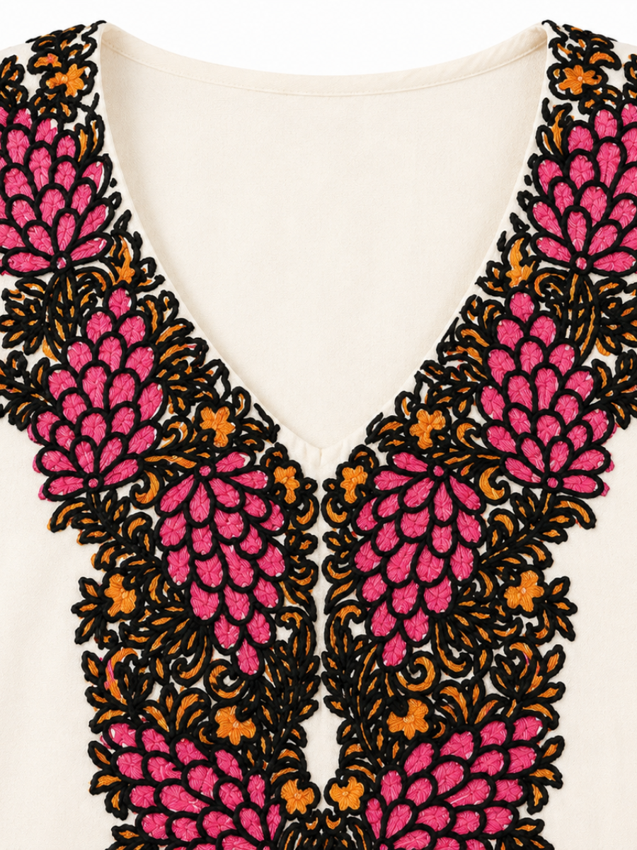 Noor : Aari embroidery summer kurti | Light Gray